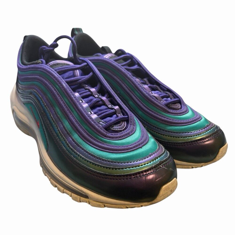 Nike Air Max Shoes Women 8.5/Youth 6.5 97 SE Iridescent (GS) Court Purple Green